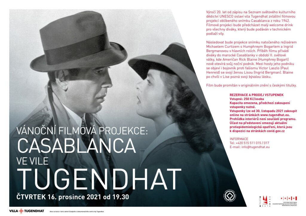 Vánoční filmová projekce: Casablanca ve vile Tugendhat