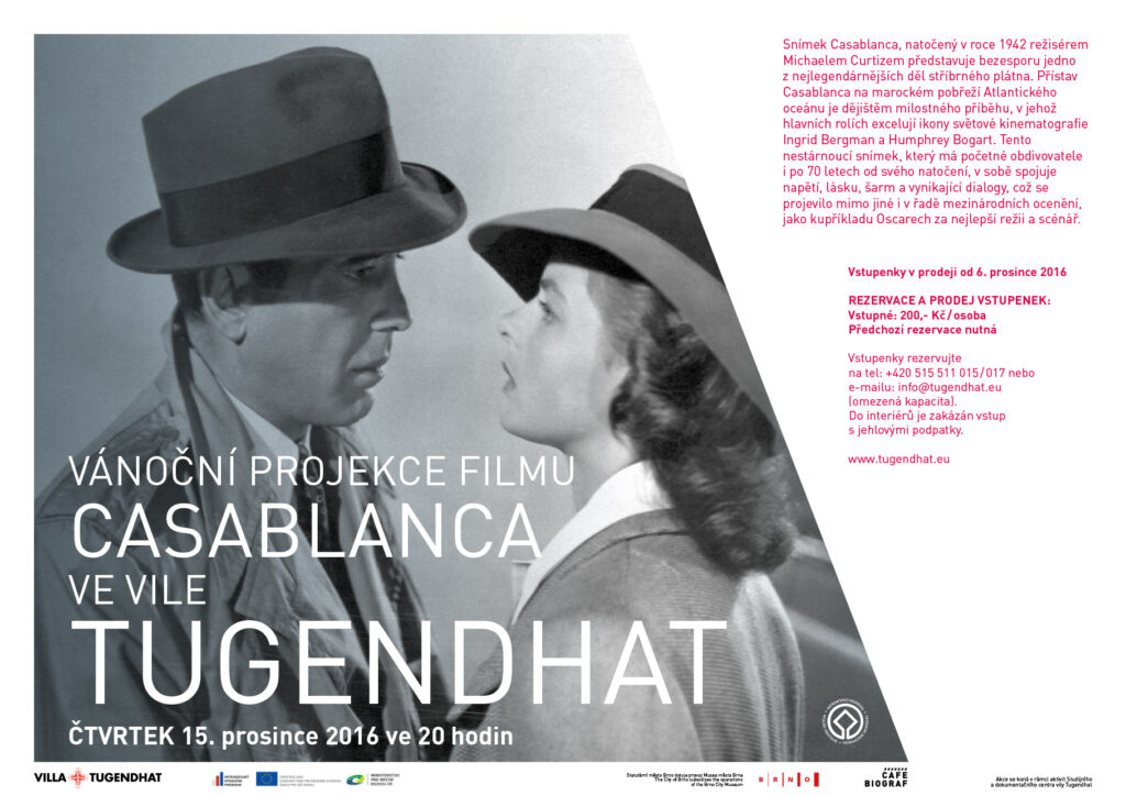 VÁNOČNÍ PROJEKCE FILMU CASABLANCA VE VILE TUGENDHAT